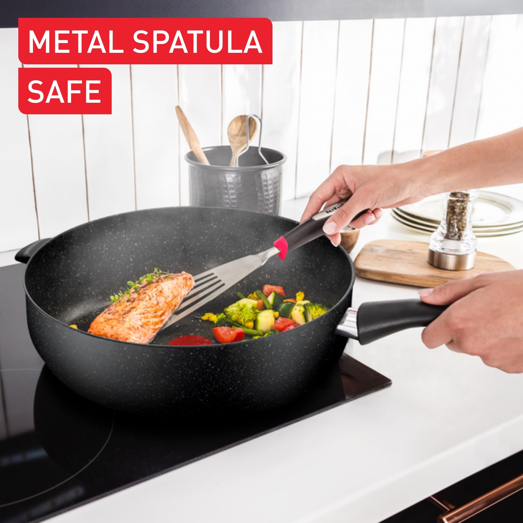 Tefal Titanium Stone Non-Stick Sautepan with Lid – 26cm Induction Pan