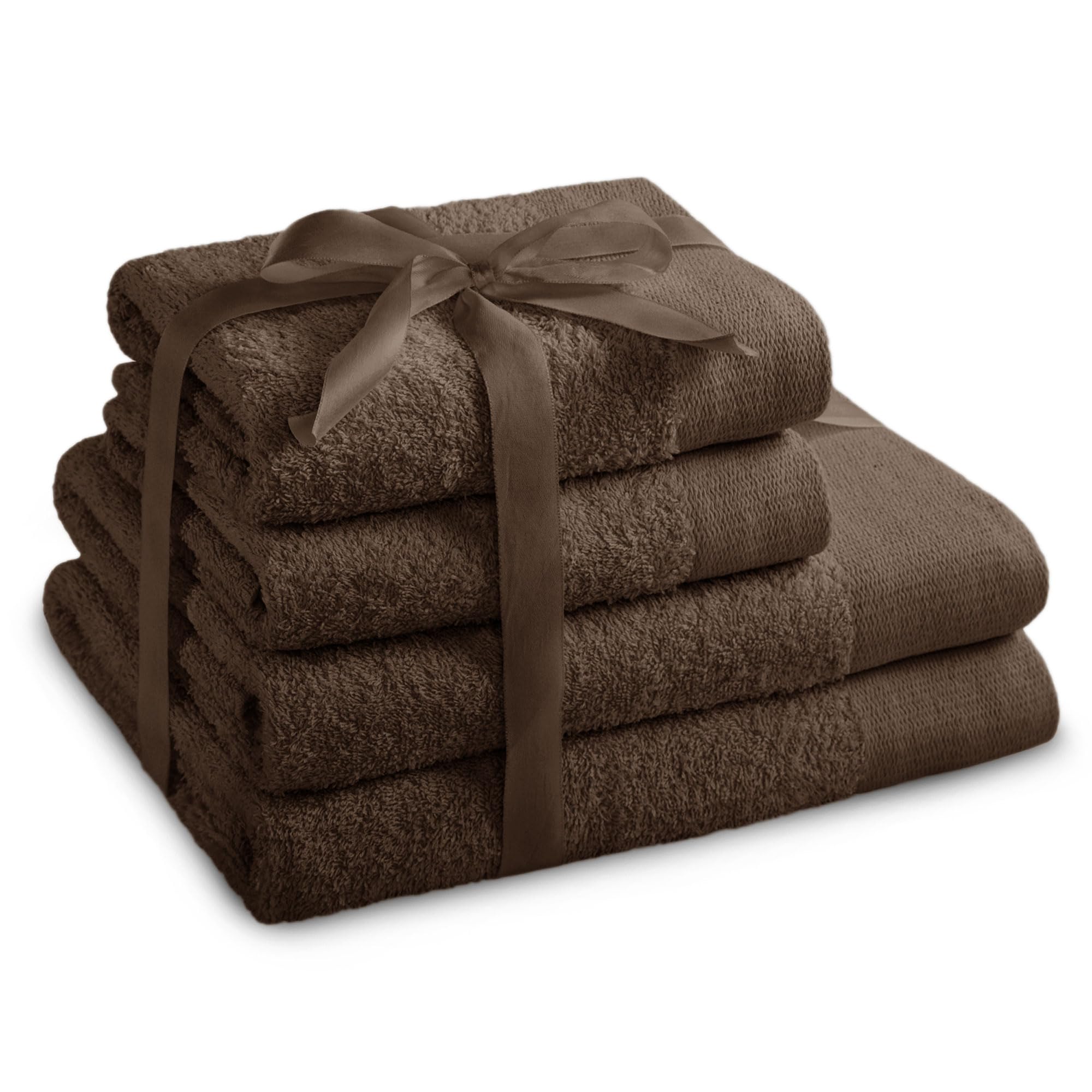 AmeliaHome Amari 4-Piece Cotton Bath Towel Set – Chocolate Brown