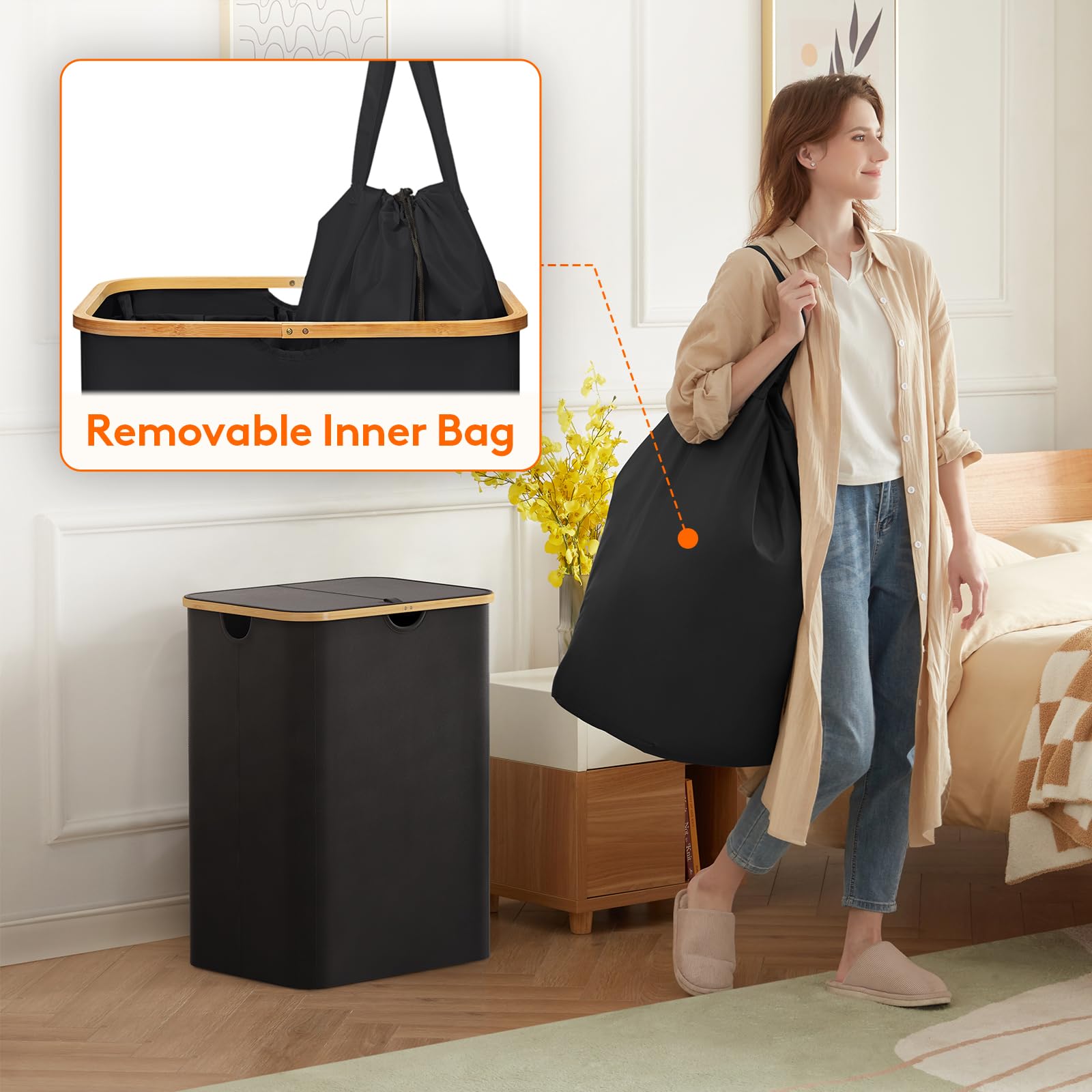 Lifewit 150L Laundry Basket with Lid | Foldable Hamper with 2 Bags