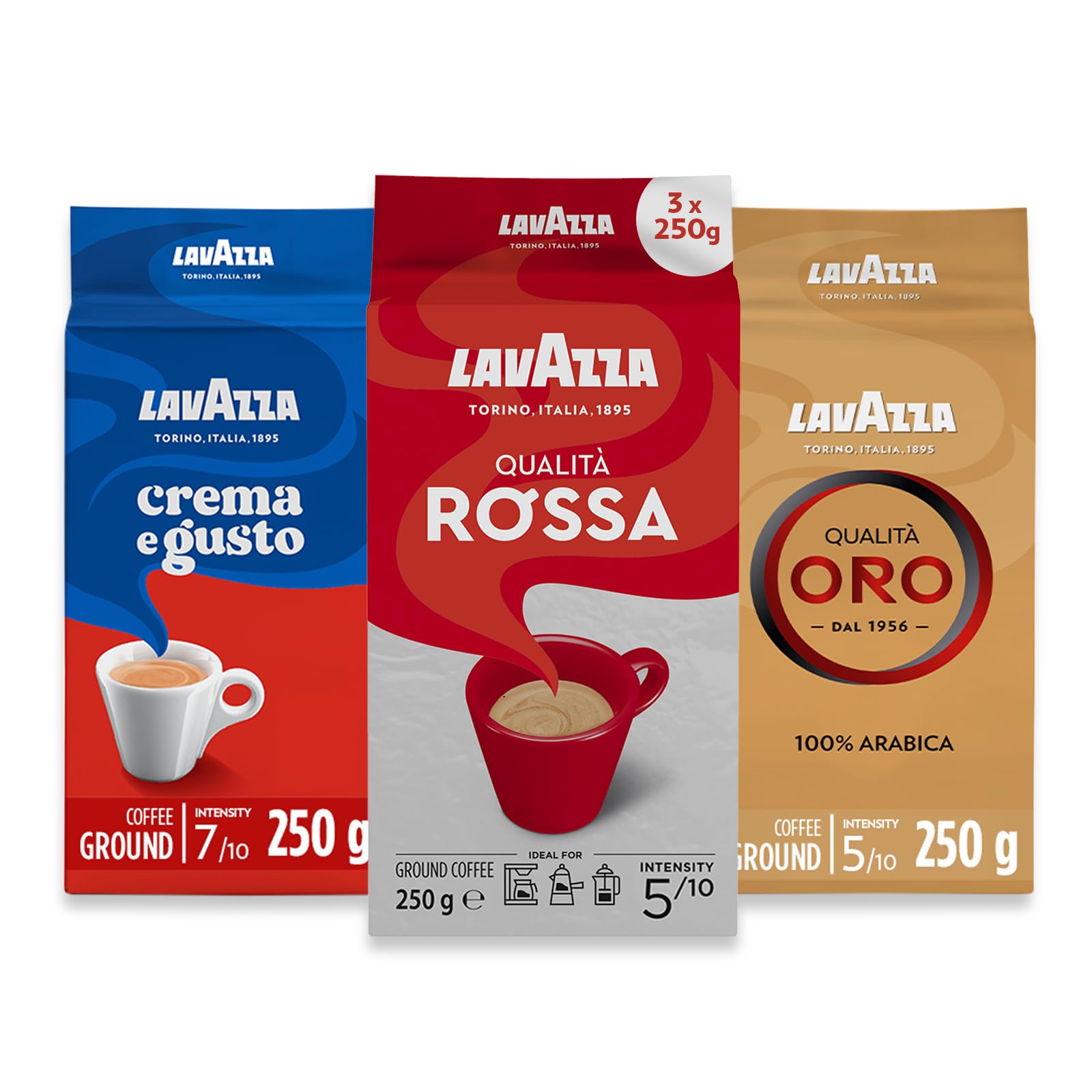 Lavazza Ground Coffee 3 Pack – Qualità Oro, Rossa & Crema e Gusto