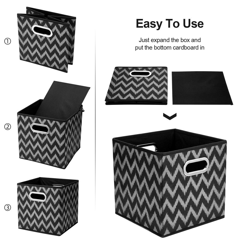 HSDT 3 Cube Storage Bins Black 10.5x10.5x11 Inch Foldable Grid Chevron Print Fabric Half Storage Basketes for Home Organizers Storage Drawer,QY-SC10-3 - image 4