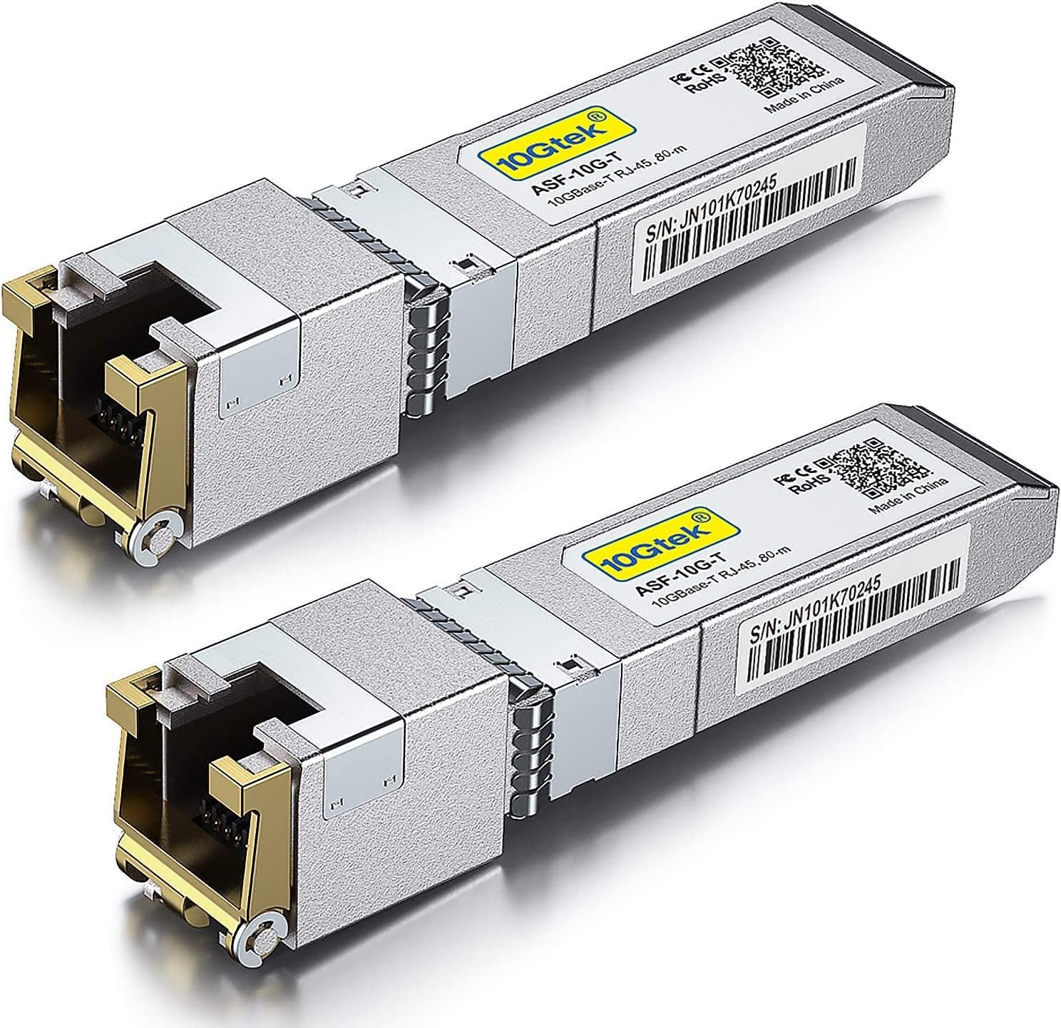 10Gtek 10GBase-T SFP+ to RJ45 Transceiver | 80m CAT.6a Module (2-Pack)