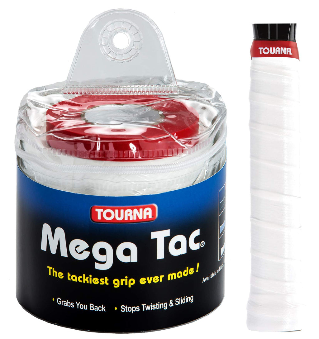 Tourna Mega Tac Extra Tacky Tennis Racket Overgrip, White, 30-Pack