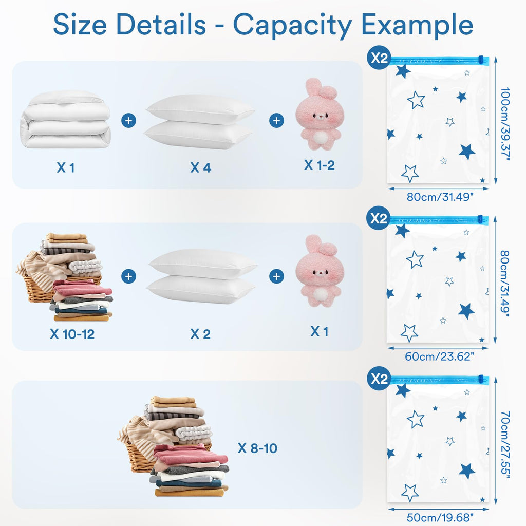 AIyvisun 6pcs Vacuum Storage Bags with Hand Pump, Vacuum Pack Bags for Clothes Multiple Sizes2M+2L+2Jumbo - image 2
