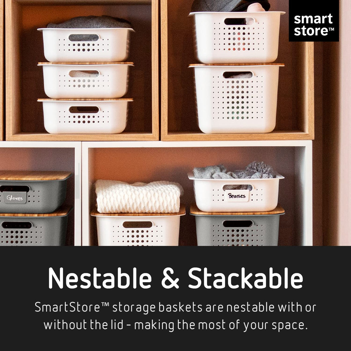 SmartStore 10L Recycled Plastic Storage Basket with handles - Taupe - Sustainable, Stackable and Nestable - 10 Year Guarantee - Medium basket - image 3
