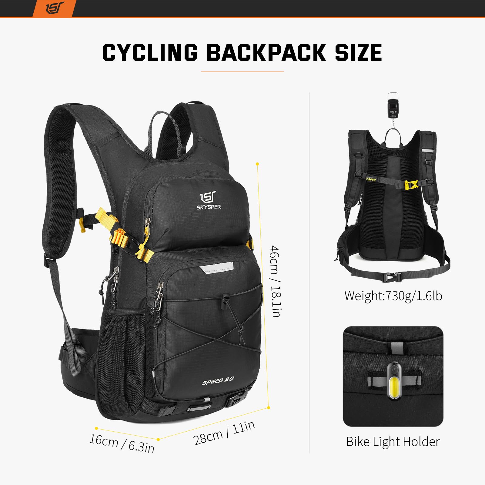 SKYSPER 20L Cycling Backpack | Lightweight Hiking & Biking Rucksack - Black