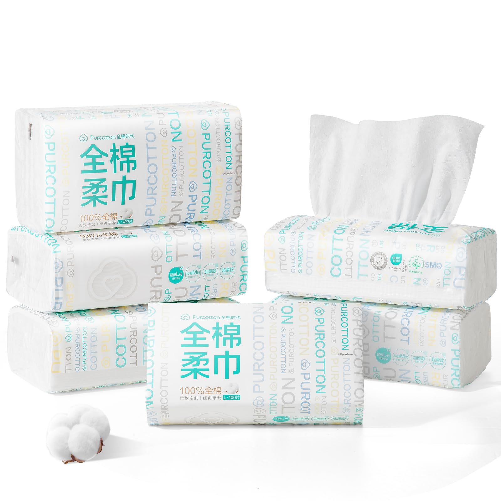 Purcotton Disposable Face Towel | 100% Cotton Dry Wipes | 600 Count