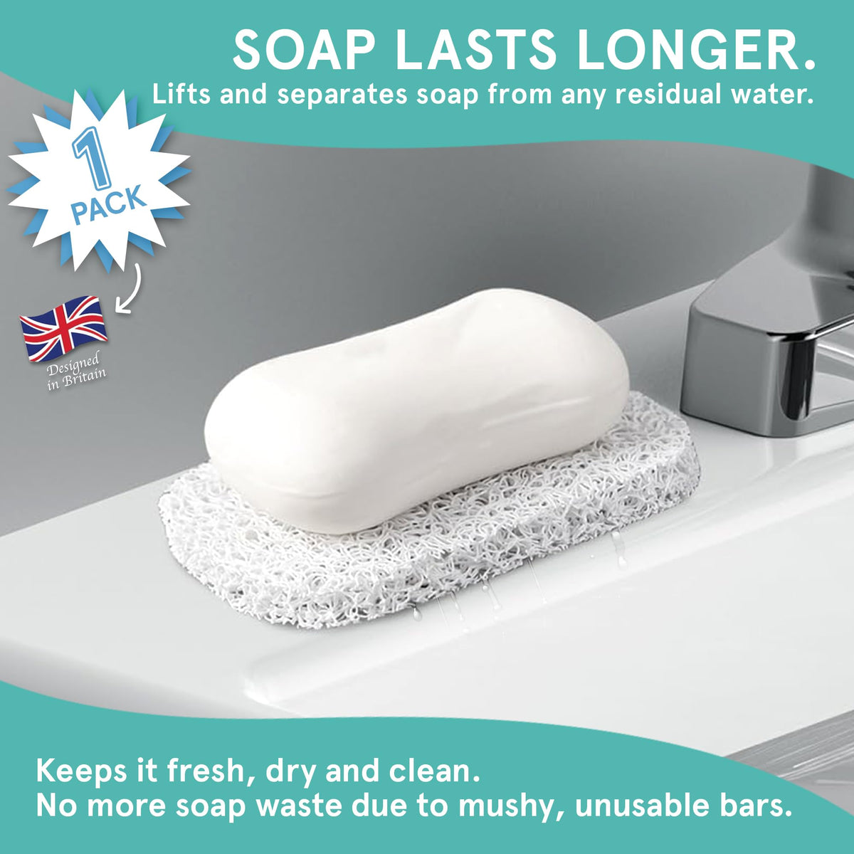 Soap Saver by Smith’s® | Extend Your Soap’s Life | 14 cm L x 8 cm W x 1.2 cm H | White / 1 Pack | 50% Thicker | Enhanced Design
