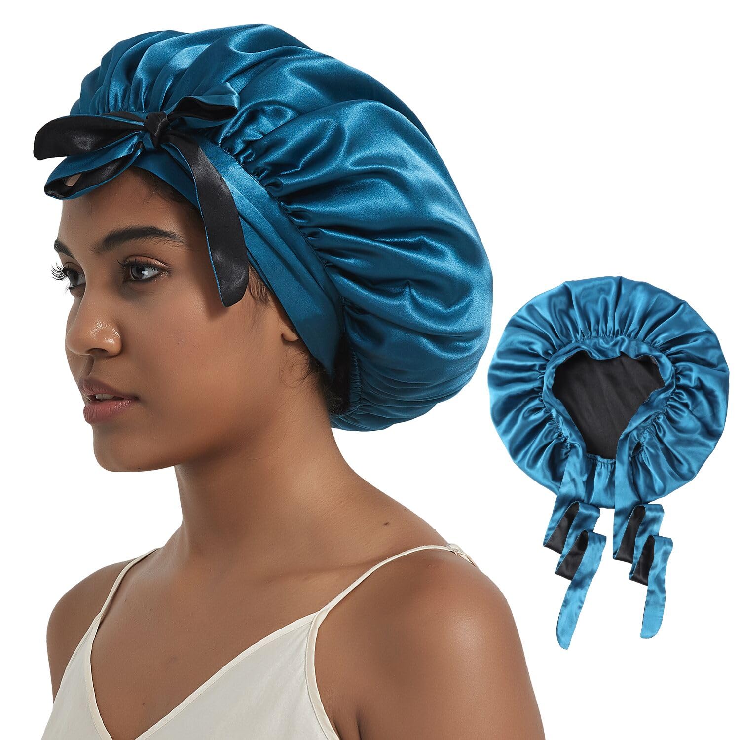 Reversible Satin Silk Bonnet – Double Layer Sleep Cap with Tie