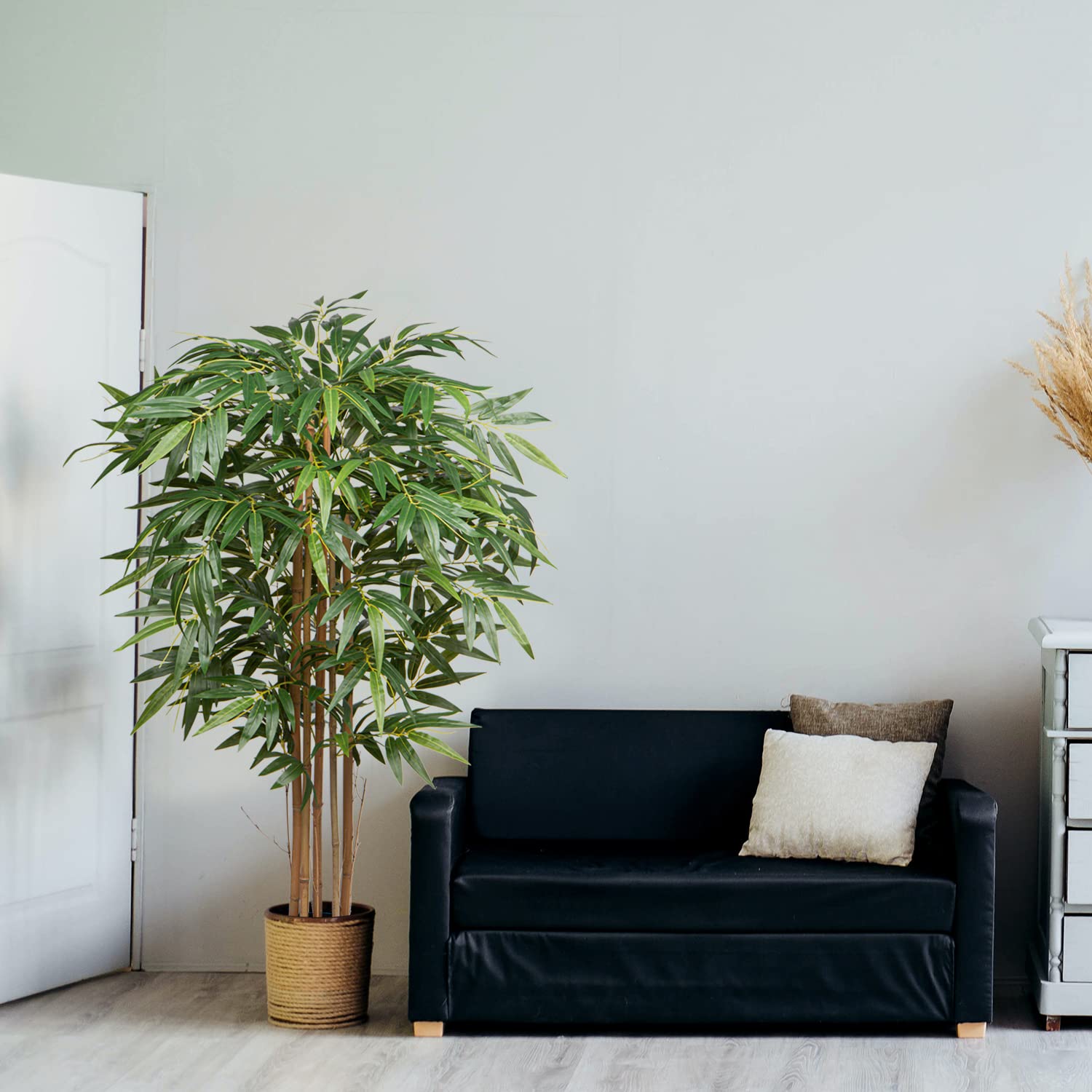 Hollyone 5ft Artificial Bamboo Tree | Tall Faux Plant with Real Wood Trunks