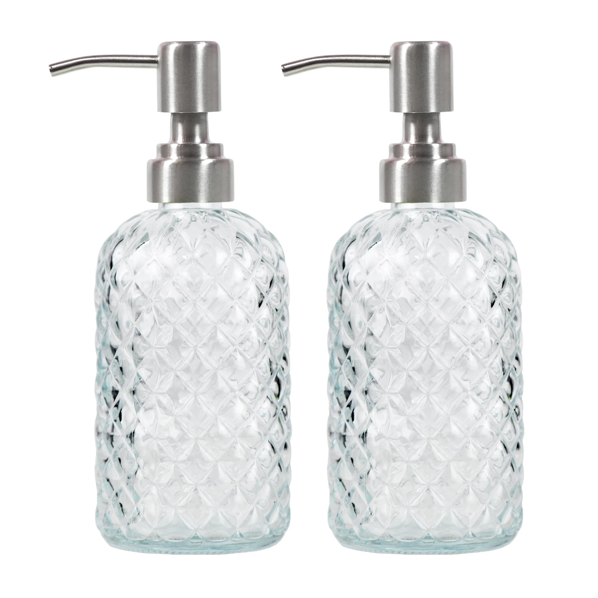 Glass Soap Dispenser Set with Stainless Steel Pump – 2 Pack