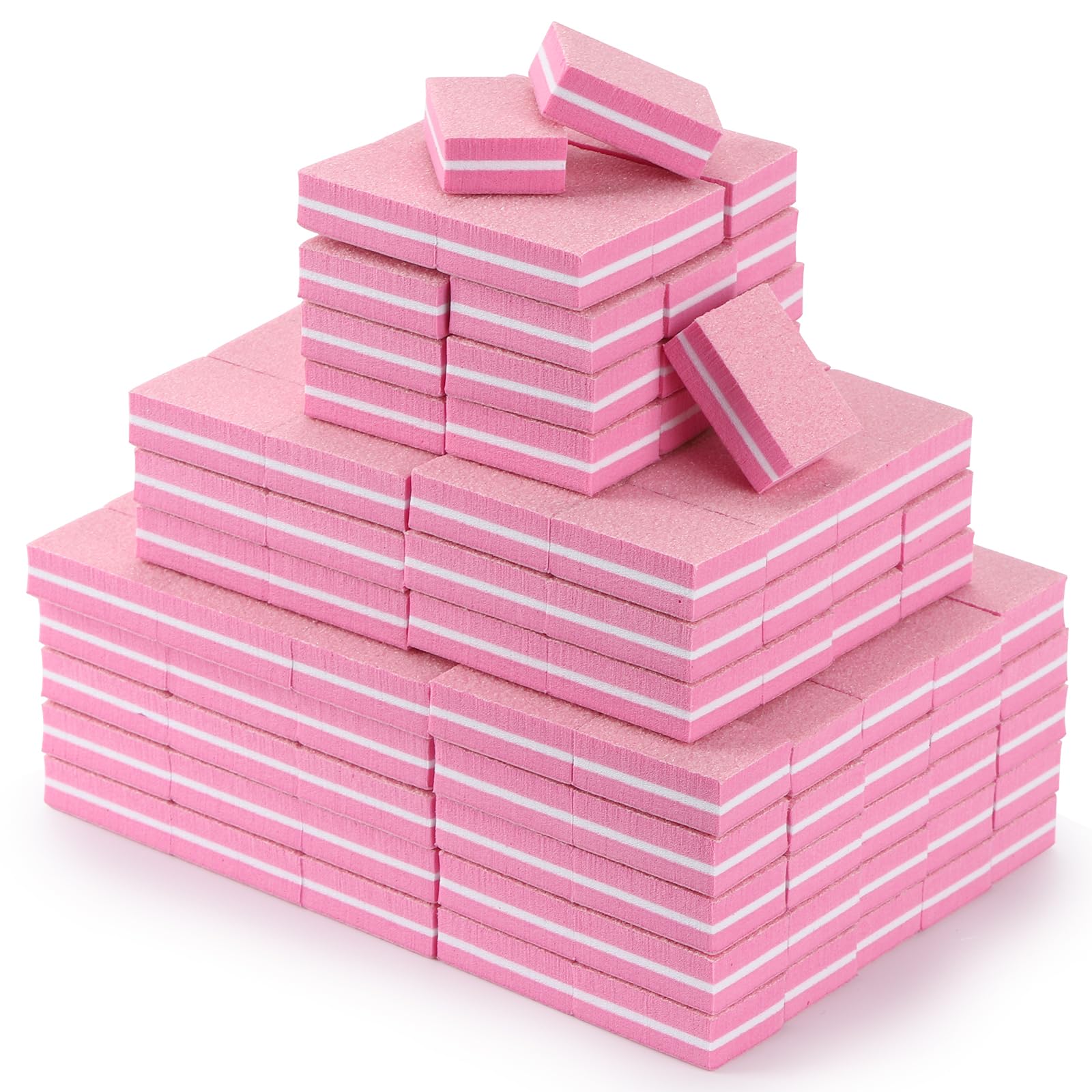 200 Pcs Mini Nail Buffers | 100/180 Grit Buffing Blocks - Pink