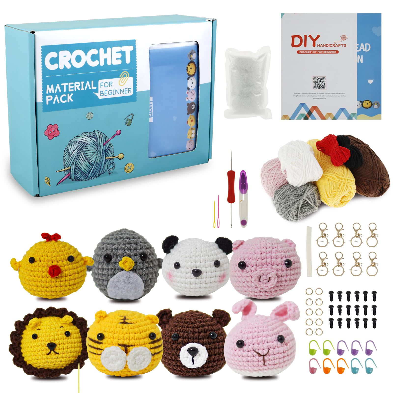 HAIJED 8-Piece Animal Crochet Kit for Beginners | DIY Amigurumi Craft Set