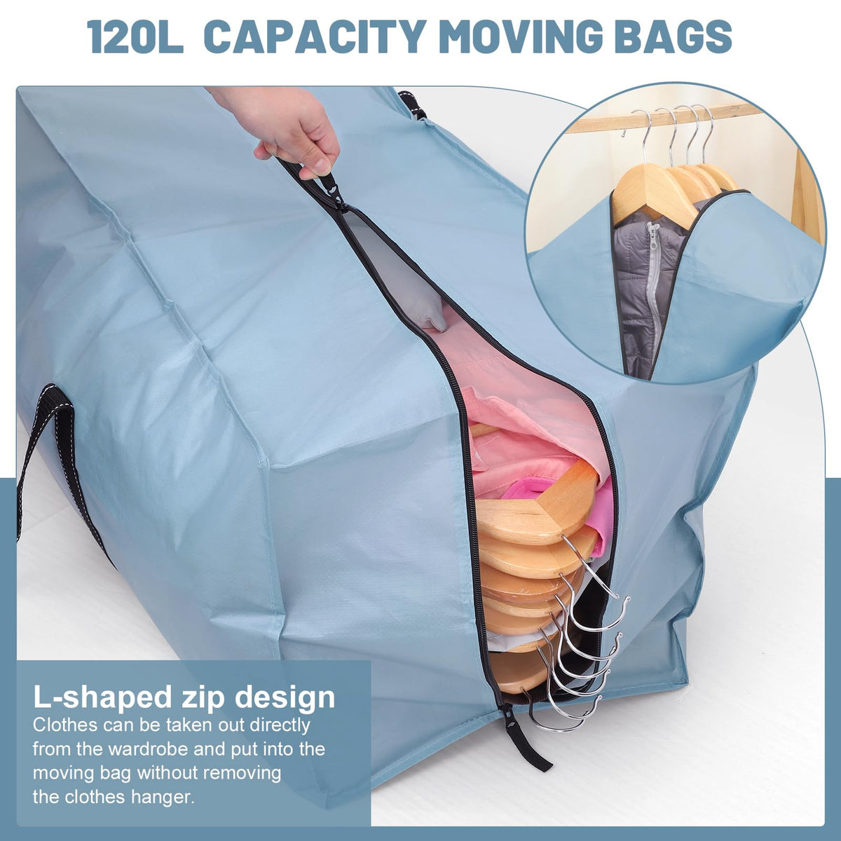 Dntorx 6 Pack 120L Moving Bags and Storage Bag Dorm Moving Essential, Blue - image 4