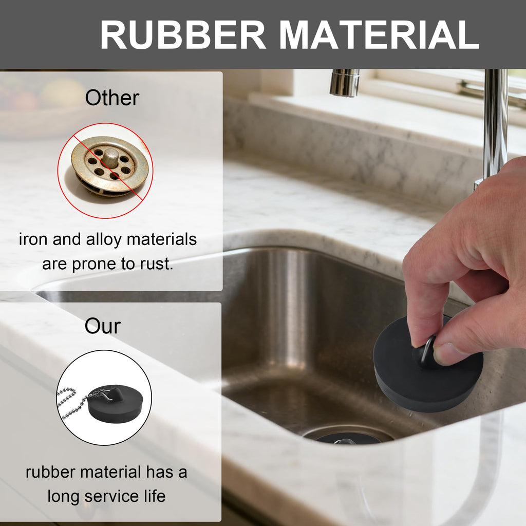 SZWLJ 4PCS1.77in*2 & 1.85in*2 Black Sink Plug, Rubber Bath Plug