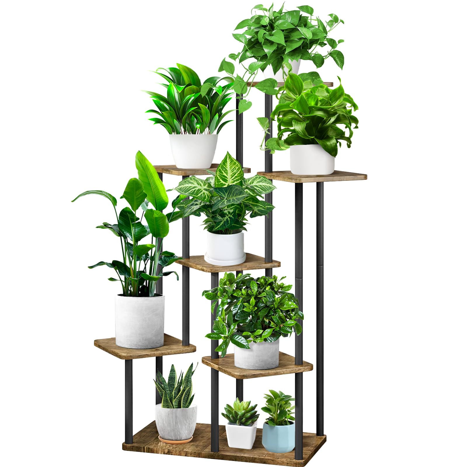 Wood & Metal Tall Plant Stand – Tiered Indoor Corner Rack