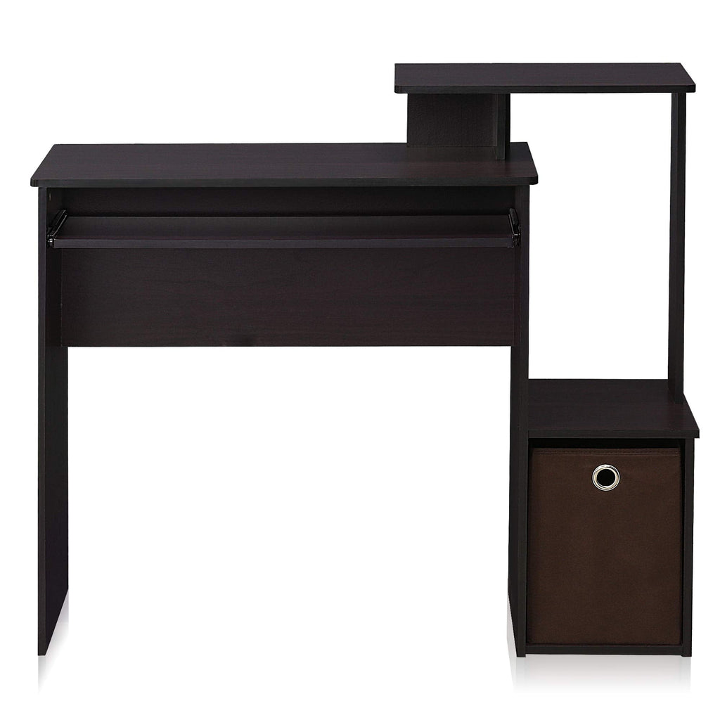 Furinno Econ Computer Desk with Storage Bin - Dark Walnut Wood
