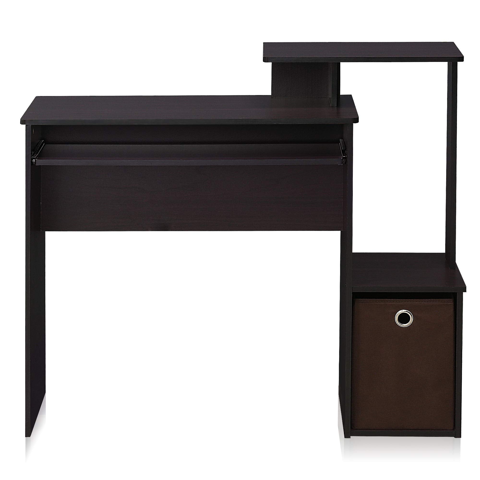 Furinno Econ Computer Desk with Storage Bin - Dark Walnut Wood