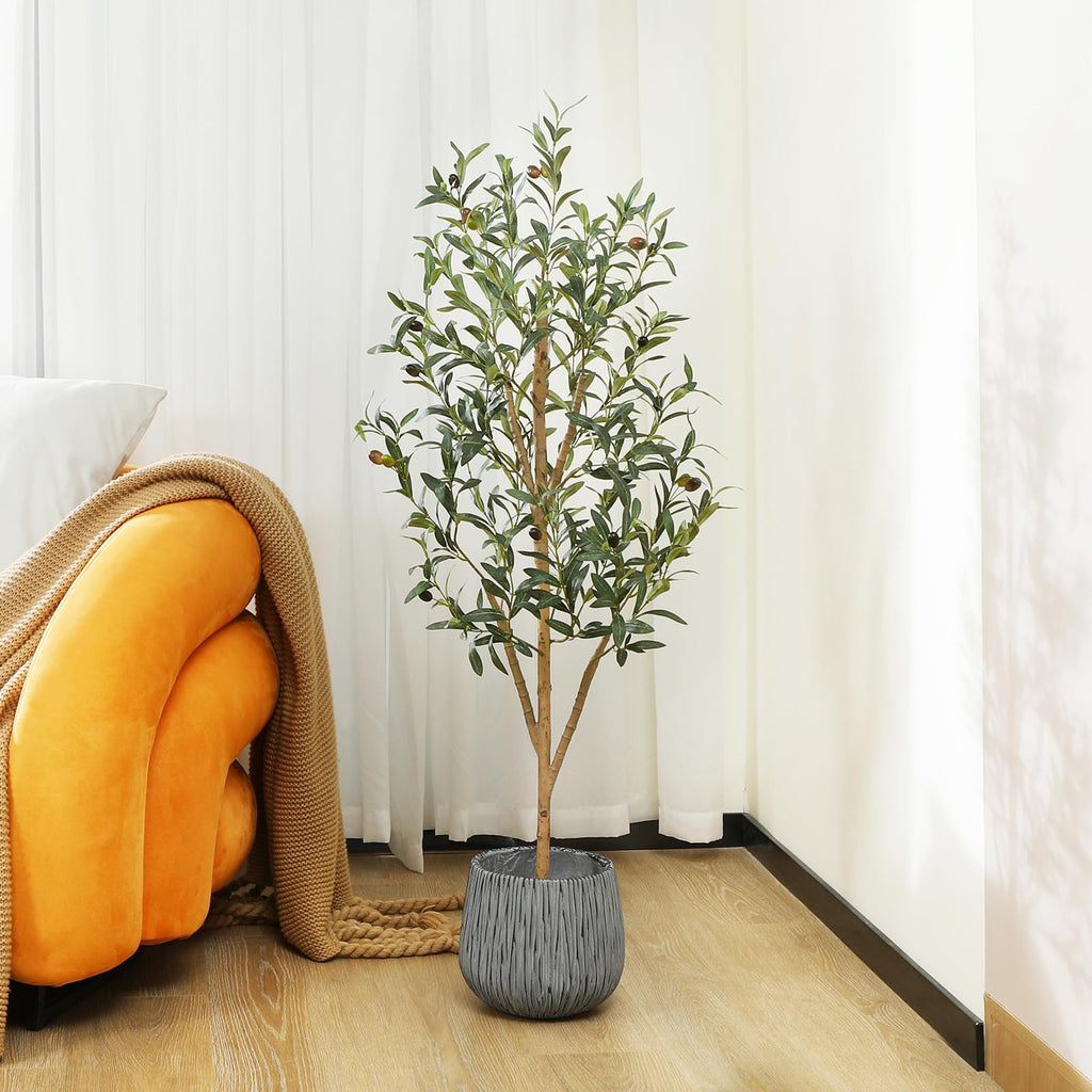 Fopamtri Artificial Olive Tree | 120cm Faux Silk Plant with Wood Trunk