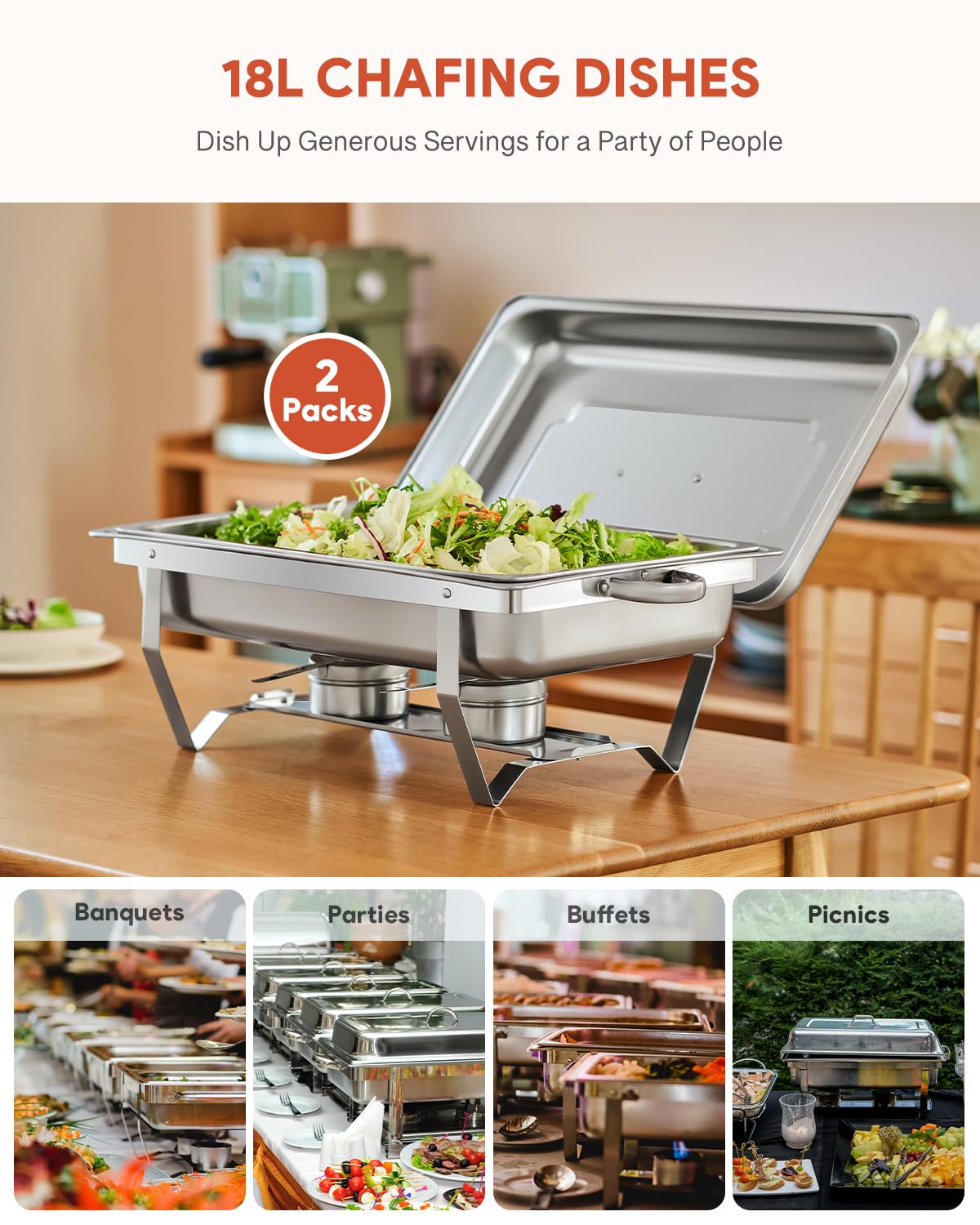 Wilprep 9L Chafing Dish Buffet Set | 2 Pack Stainless Steel Food Warmers