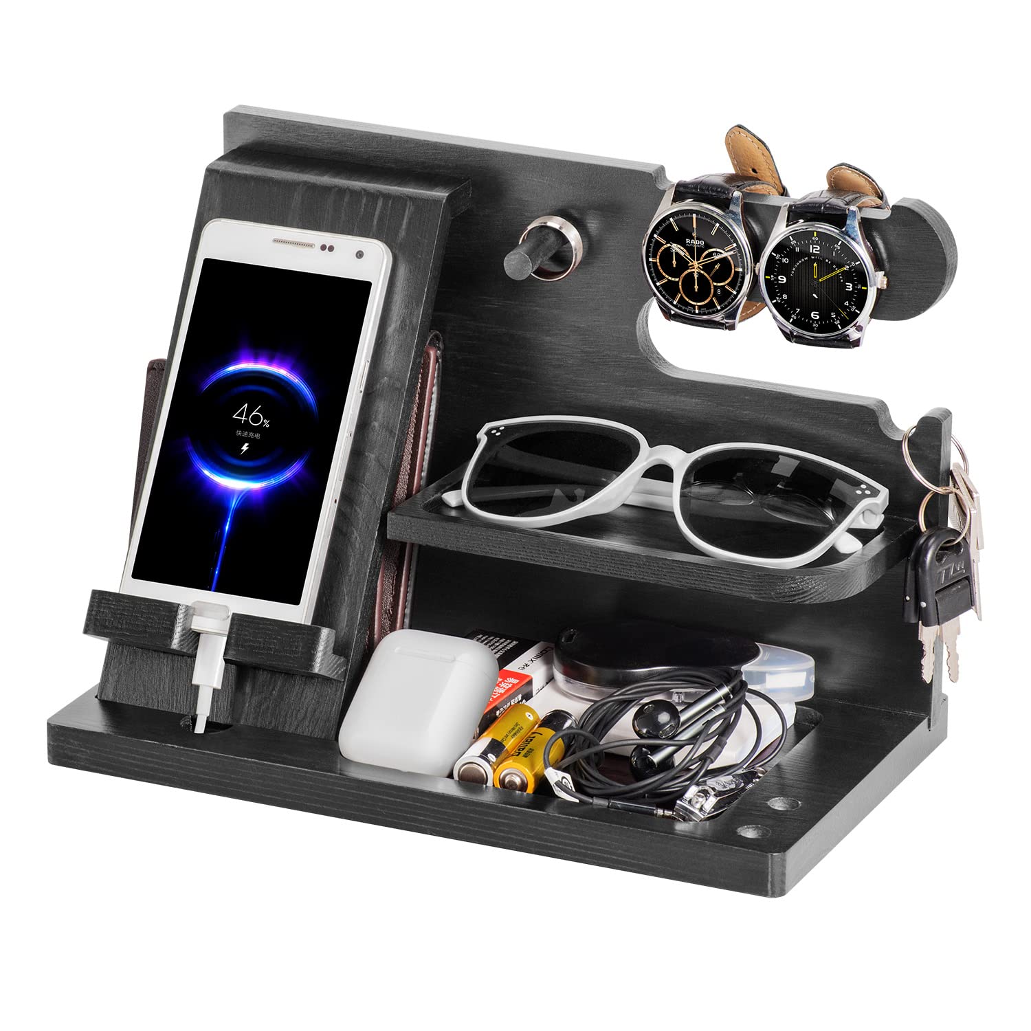 AliveByte Wooden Phone Docking Station – Bedside Desk Organiser