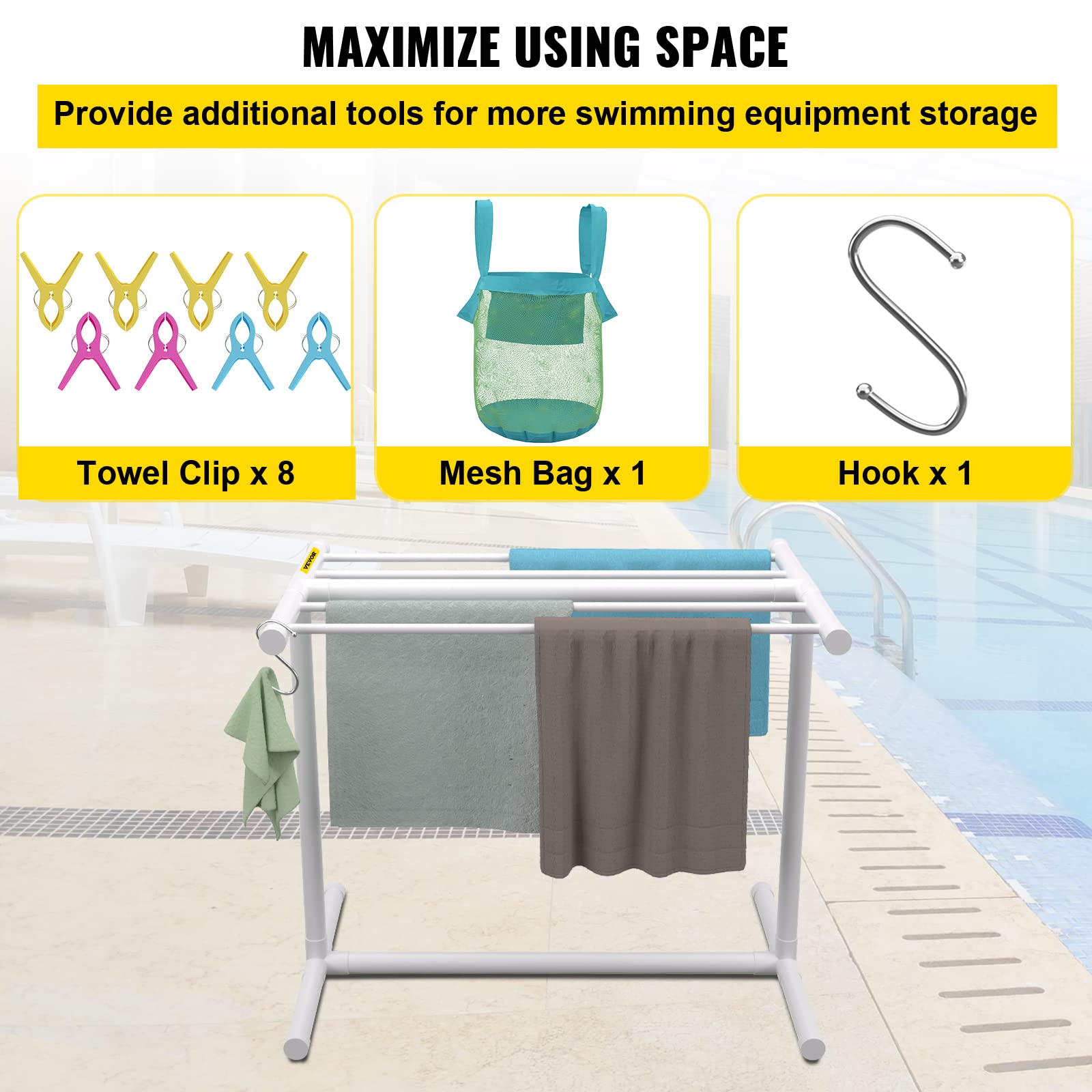 VEVOR Pool Towel Rack – 5 Bar Freestanding PVC Outdoor Storage Organizer