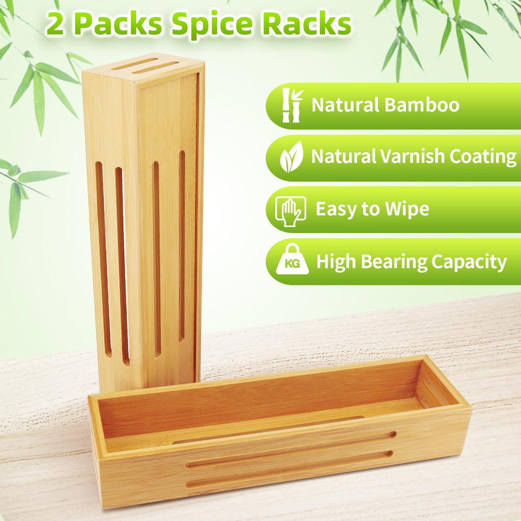 SAUNNIHEN Bamboo Spice Rack Organiser - 4 Pack Wall Mounted Storage