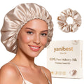 YANIBEST 22 Momme Mulberry Silk Bonnet | Double Layer Sleep Cap with Scrunchie