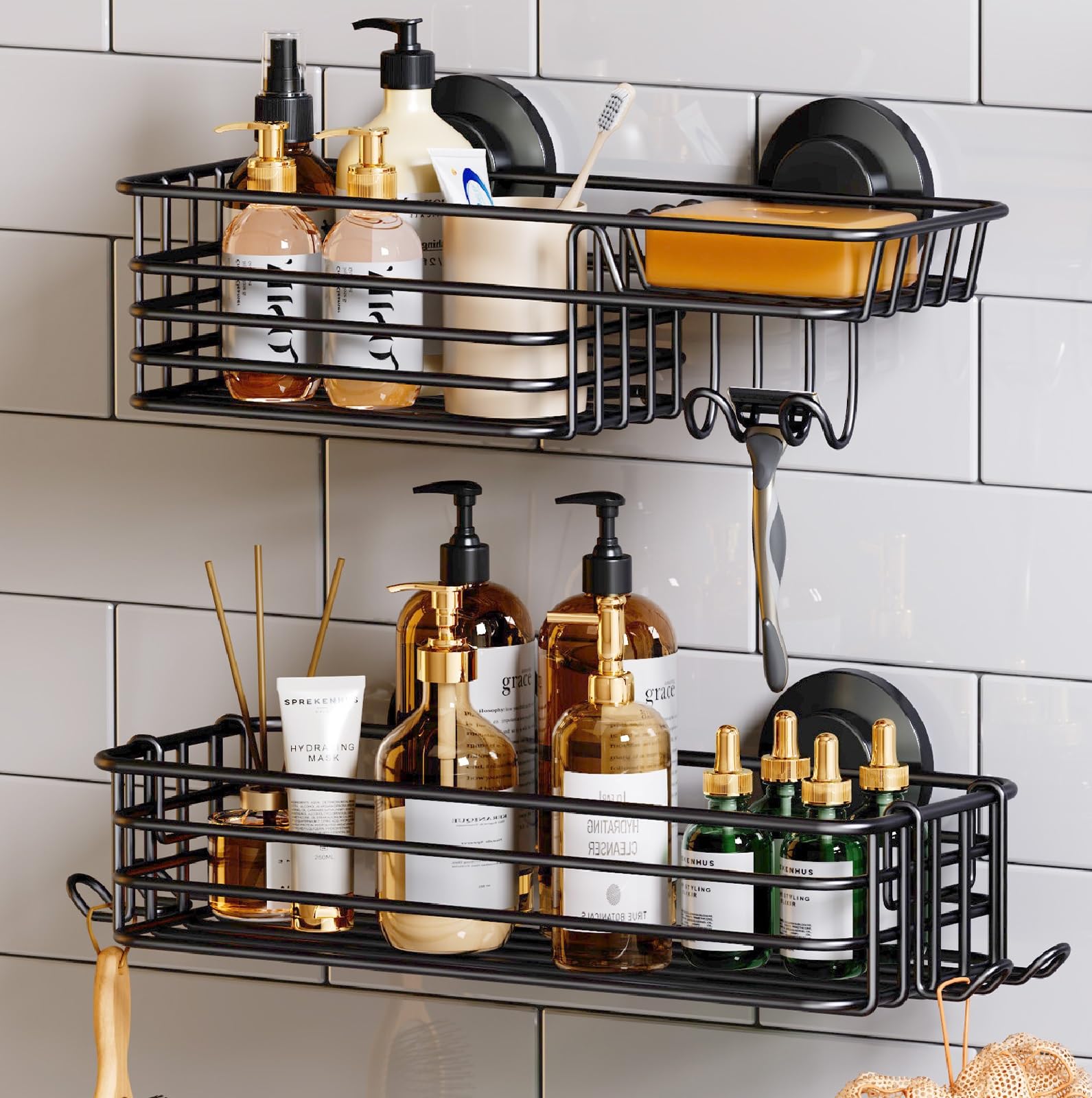 TAILI Shower Caddy Suction Cup 2-Pack | Rustproof Stainless Steel Organizer