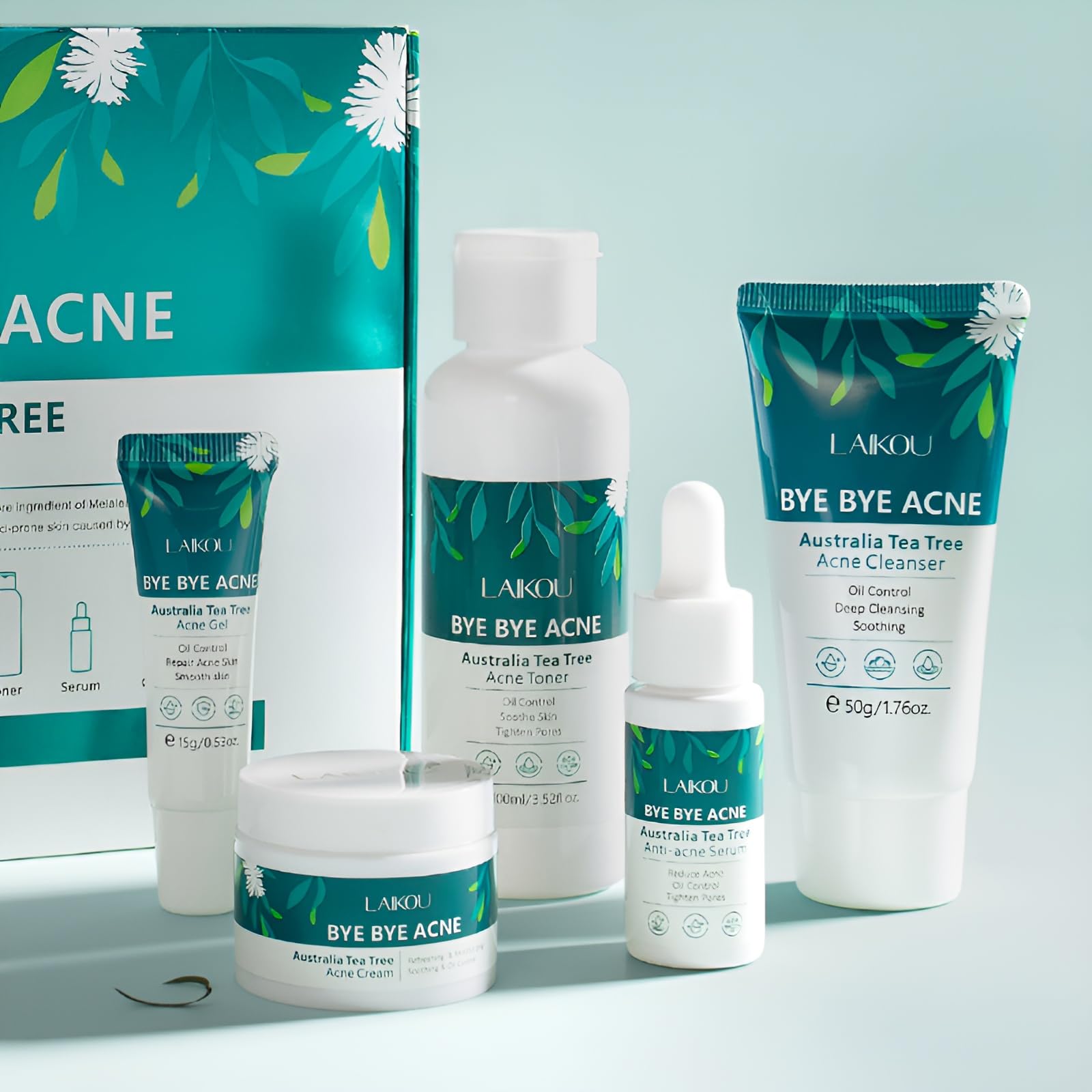 LAIKOU Tea Tree Acne Skincare Set | 5-Piece Oil Control & Pore Refining Kit