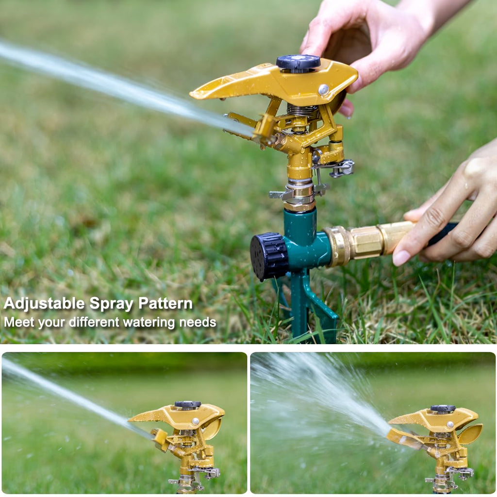 FANHAO Heavy Duty Metal Impact Lawn Sprinkler with Spike Base | 360 Degree