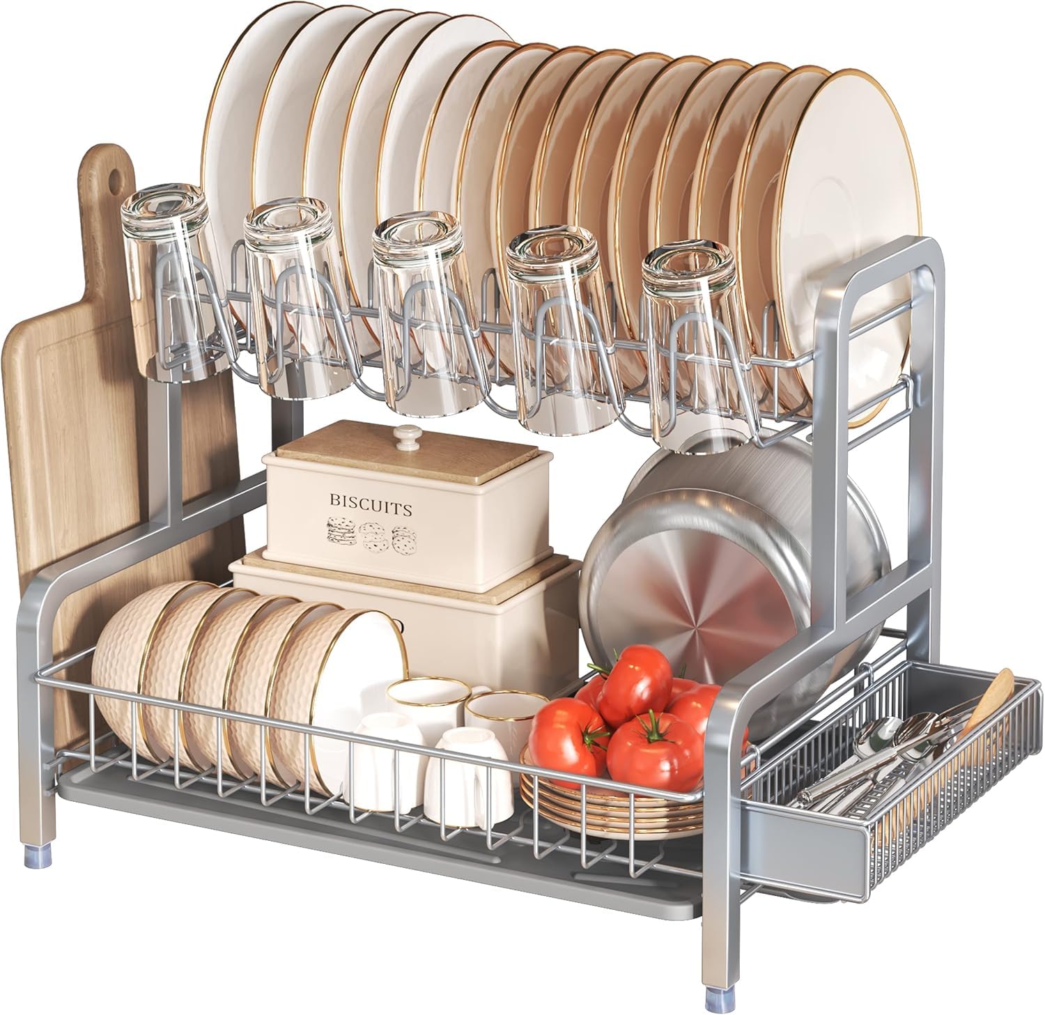 2-Tier Dish Drying Rack – Rustproof Stainless Steel Drainer