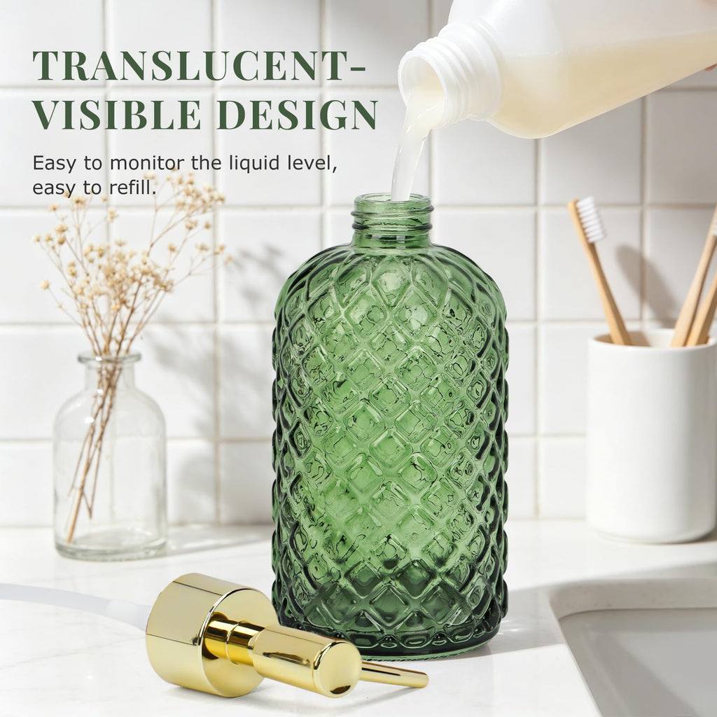 Soap Dispenser - 2 Pack, Clear Glass Refillable Hand Soap Dispensers, Hand and Dish Soap Dispenser, Soap Bottles with Gold Pump - image 3