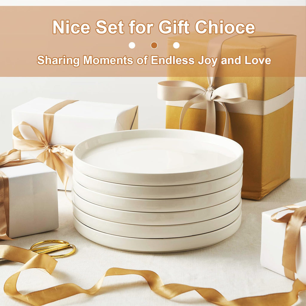 Jassceram 8.5" Ceramic Dinner Plates Set of 6 – White Salad & Dessert Plates