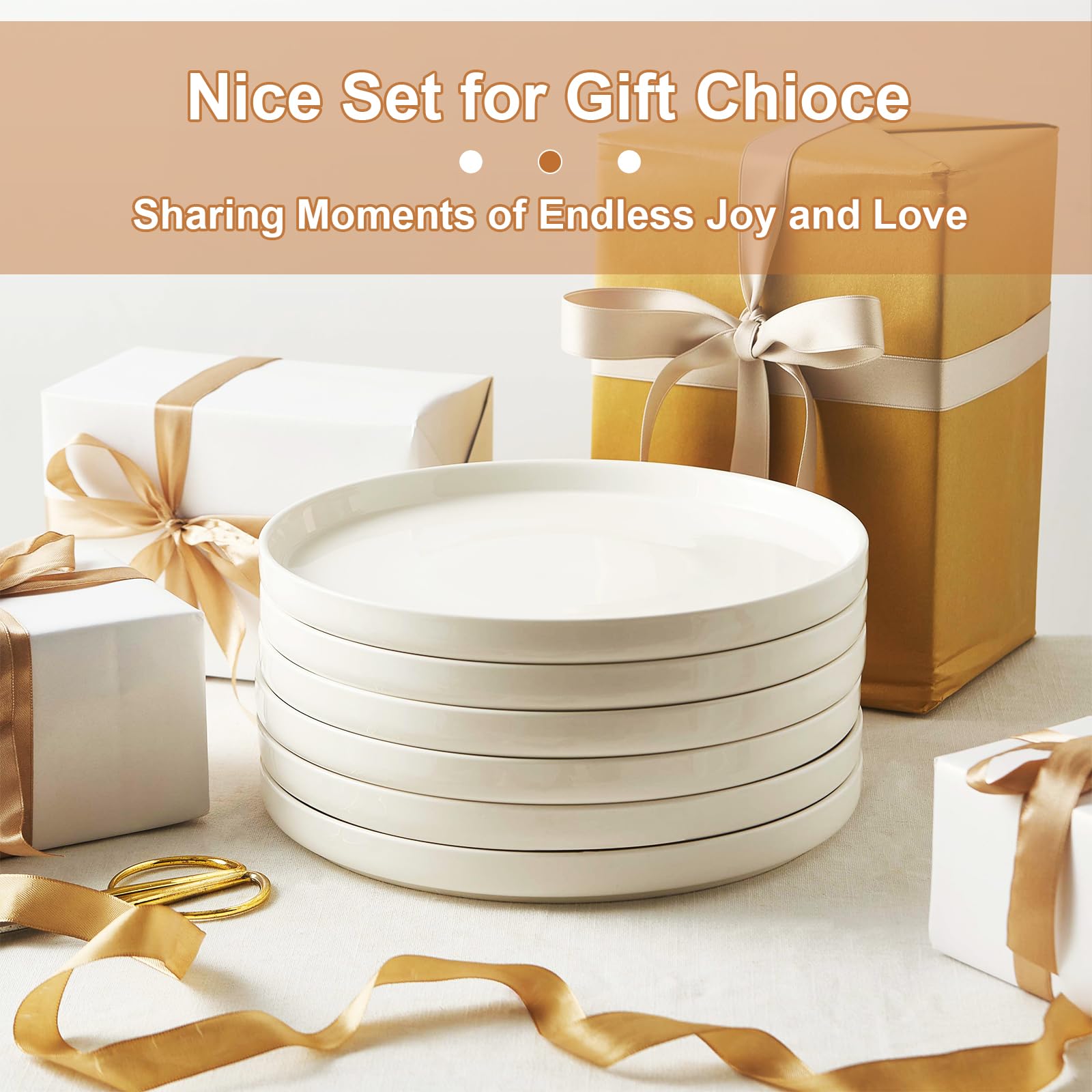 Jassceram 8.5" Ceramic Dinner Plates Set of 6 – White Salad & Dessert Plates