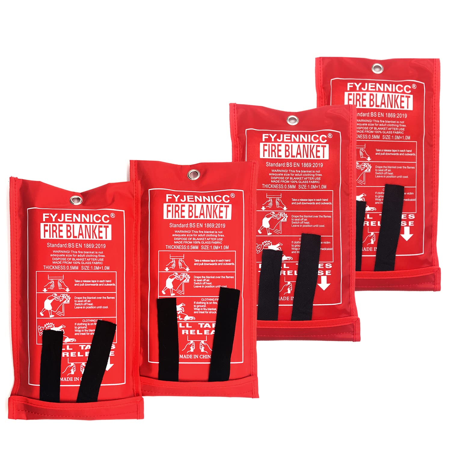FYJENNICC Fiberglass Fire Blanket - 39.3x39.3 Inch Emergency 4-Pack