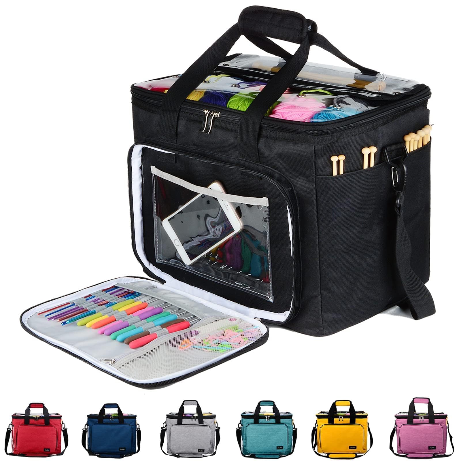 Hoshin Knitting Bag | Large Yarn Storage Tote with Shoulder Strap & Divider