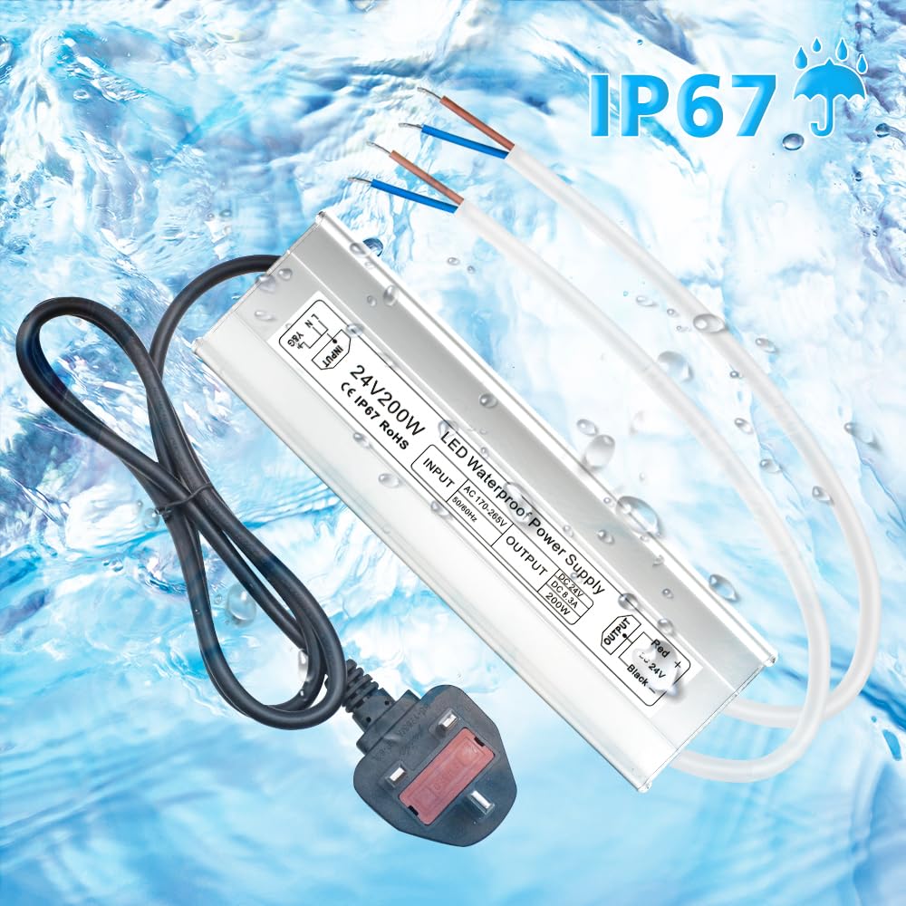 inShareplus 24V 200W LED Power Supply | IP67 Waterproof Outdoor Driver