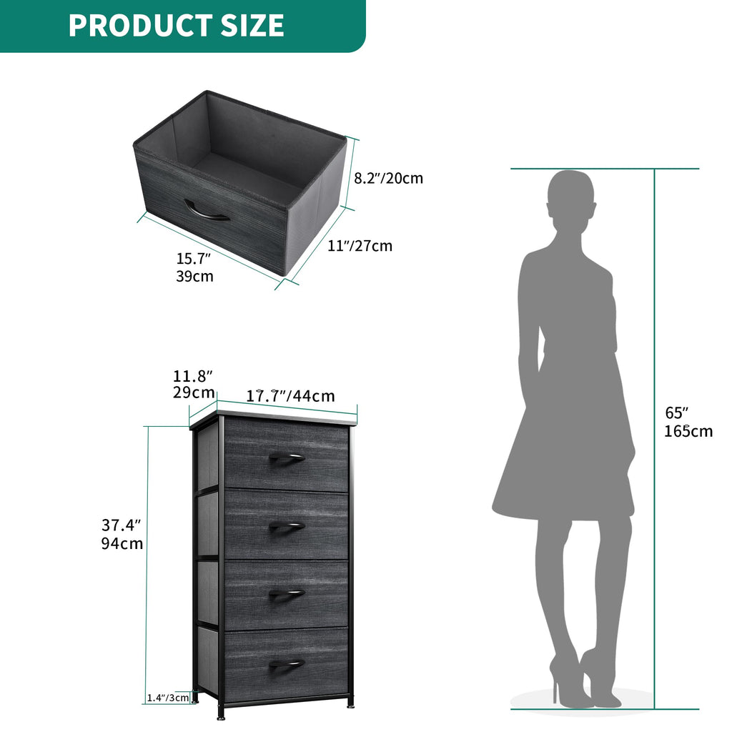 YITAHOME 4-Drawer Fabric Dresser | Metal Frame Storage Chest – Charcoal