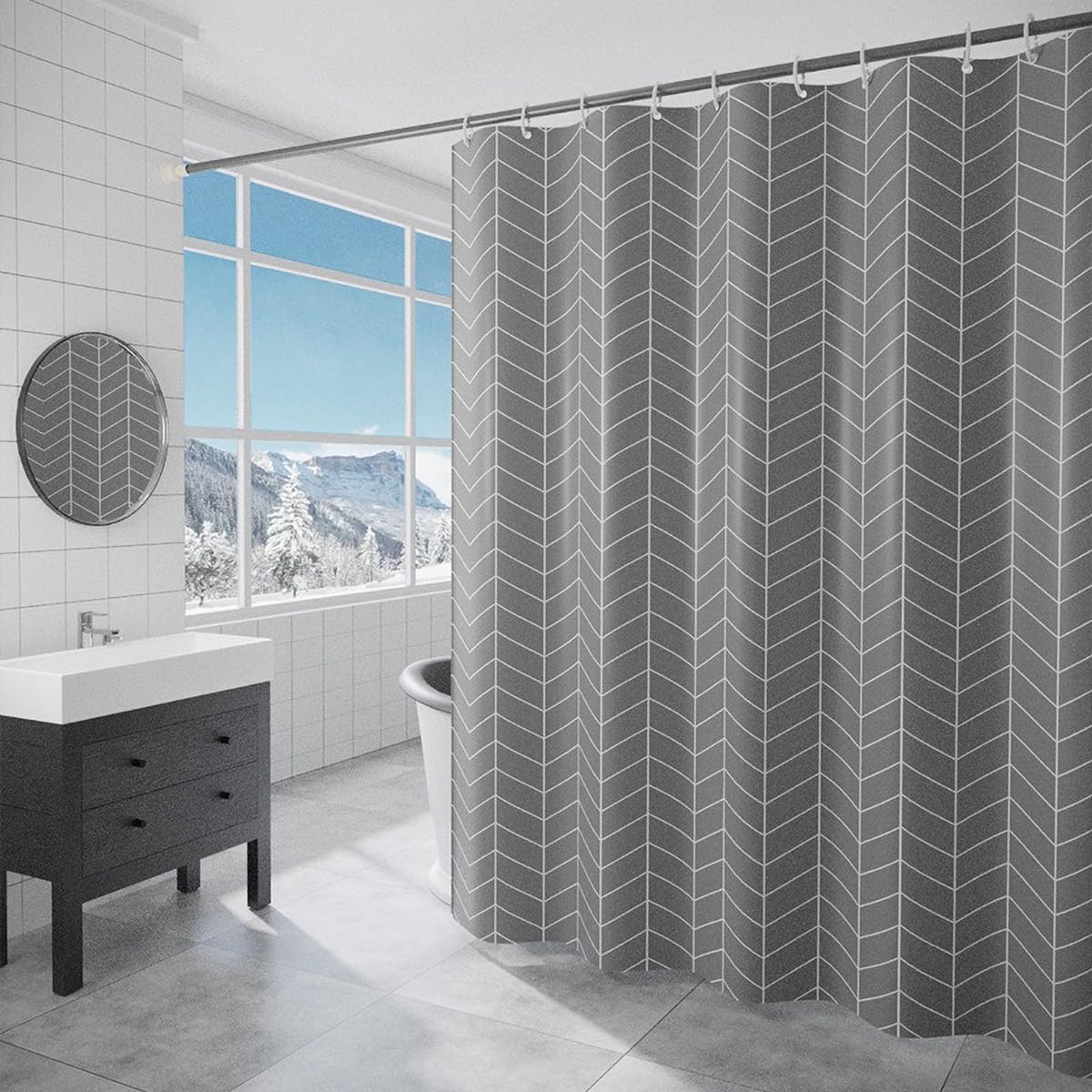 Jolof Store Shower Curtain – Grey Arrow Water Repellent Polyester Fabric