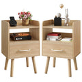 YMYNY Bedside Table Set of 2, Nightstand, Side Table, Wooden Sofa End Table with Fabric Drawer, Open Shelf, Solid Wood Legs, 39x29x63 cm, for Bedroom