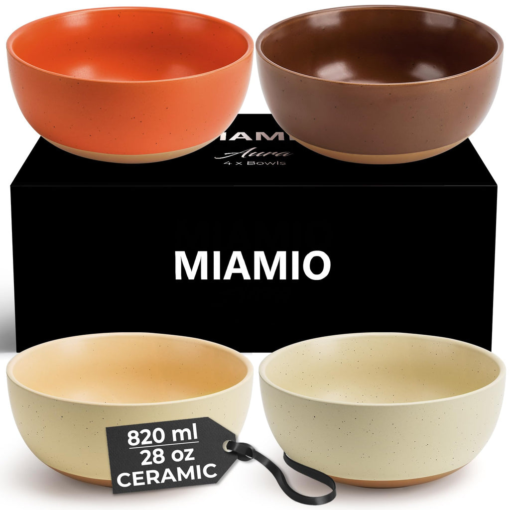MIAMIO Aura Ceramic Soup Bowls - 750ml Stoneware Cereal Bowl Set of 4