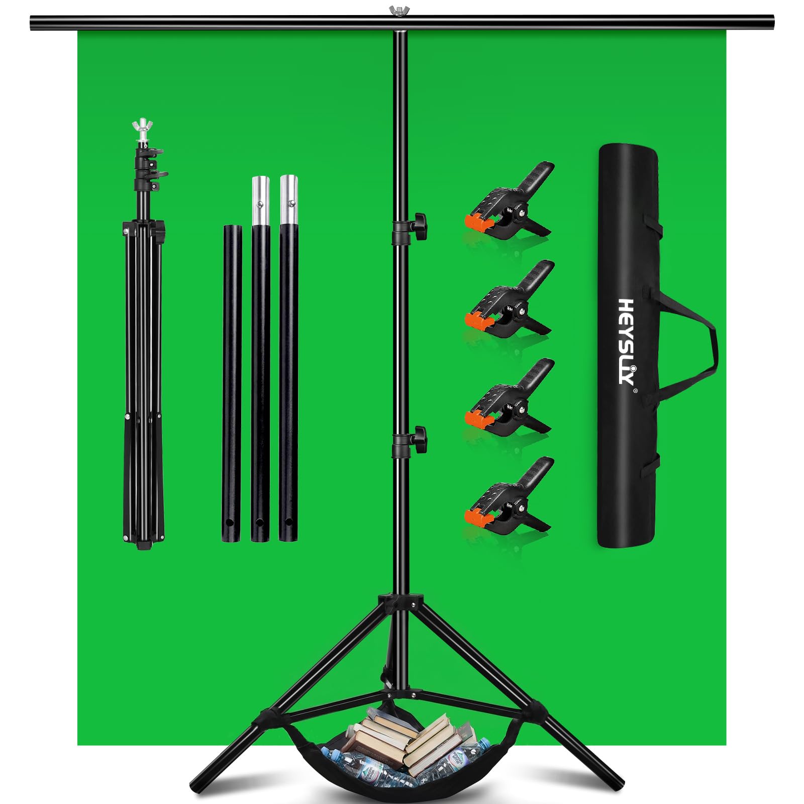Heysliy Green Screen Background with Stand - 6.5x6.5ft Chroma Key Kit