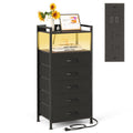 MUTUN LED Nightstand with Charging Station | 5-Drawer Tall Bedside Table