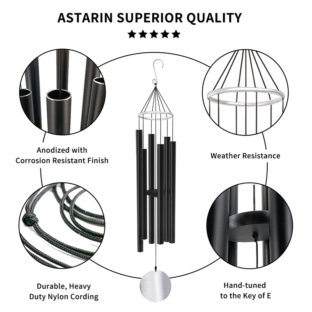 ASTARIN 36 Inch Large Wind Chimes - Deep Tone Memorial Outdoor Decor, Black