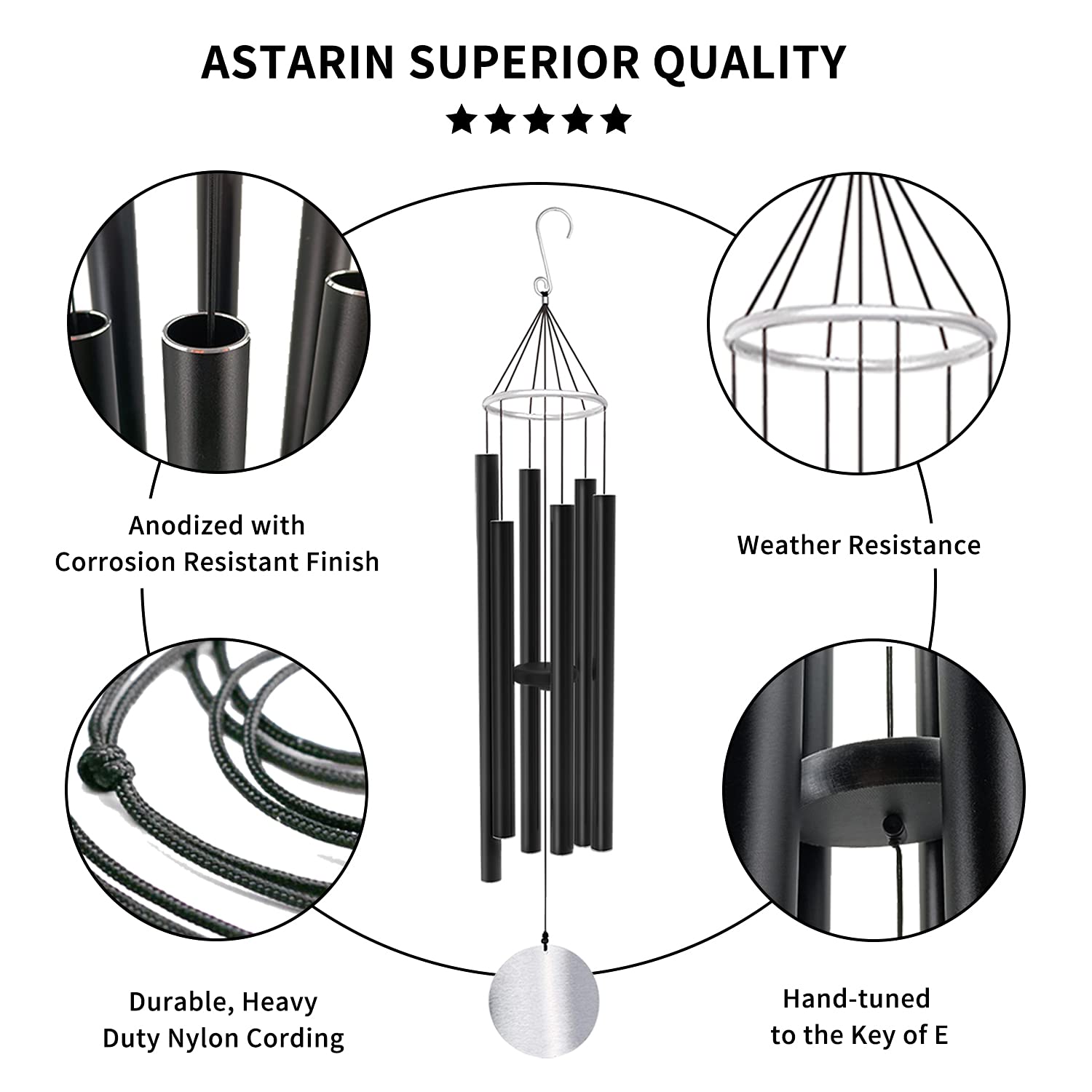 ASTARIN 36 Inch Large Wind Chimes - Deep Tone Memorial Outdoor Decor, Black