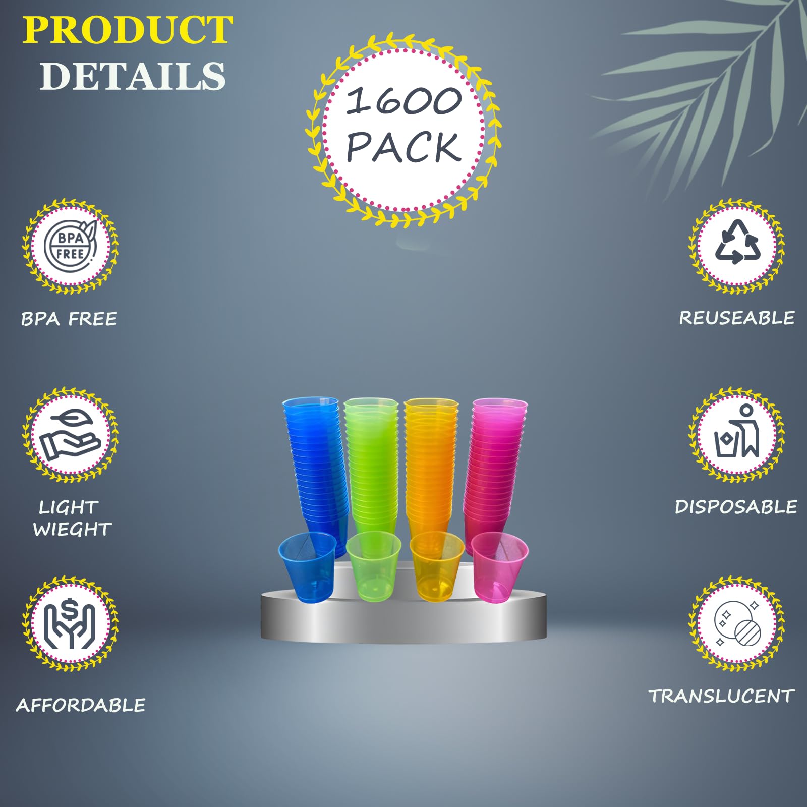 Jolof Store 1600 Neon Plastic Shot Glasses - 30ml Reusable Party Cups