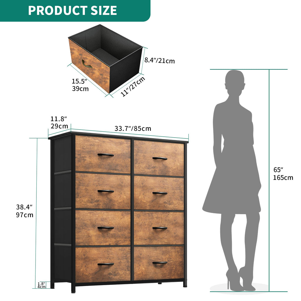 YITAHOME 8-Drawer Fabric Dresser | Rustic Brown Storage Chest