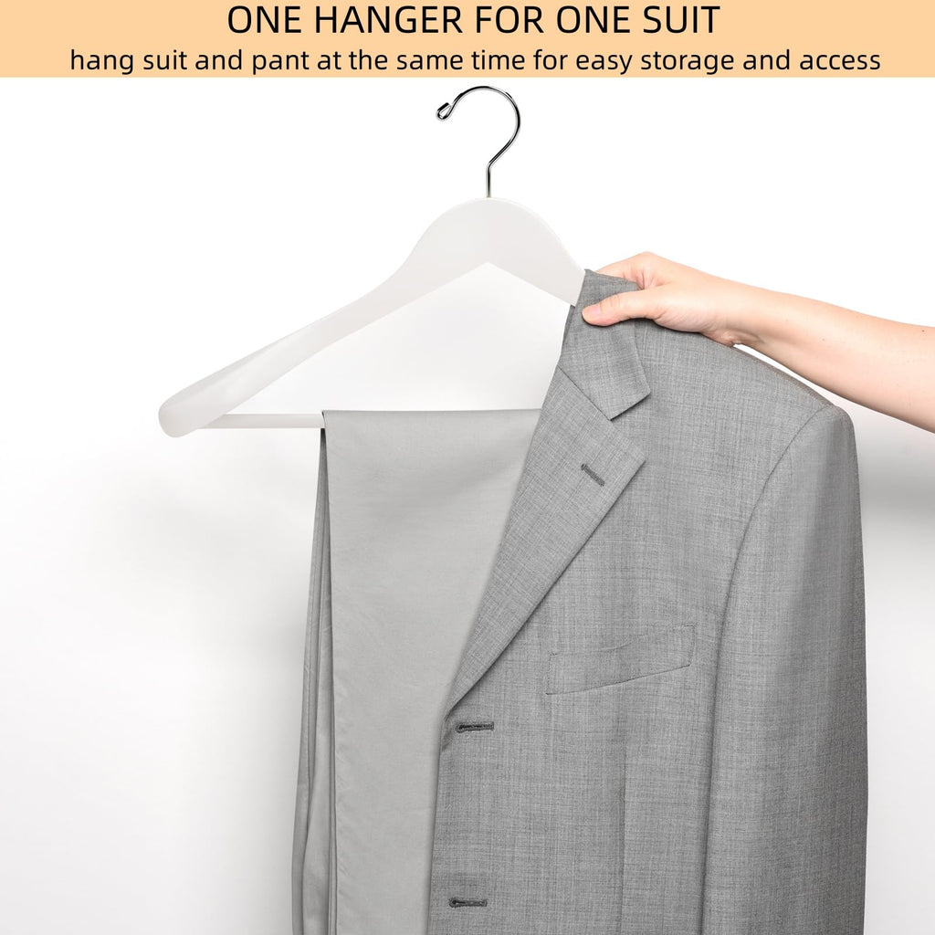 Amber Home White Wooden Suit Hangers | Wide Shoulder Non-Slip - 10 Pack