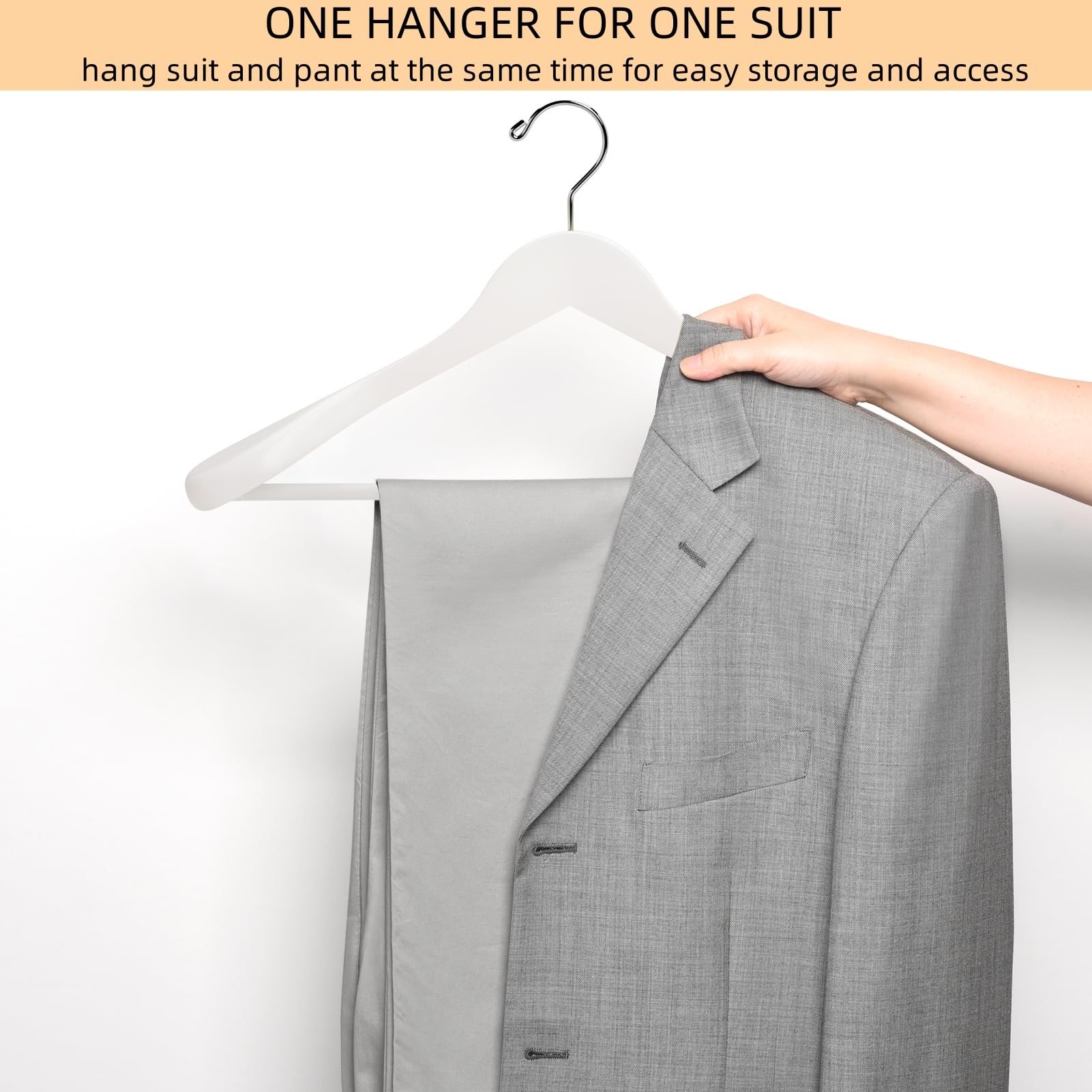 Amber Home White Wooden Suit Hangers | Wide Shoulder Non-Slip - 10 Pack
